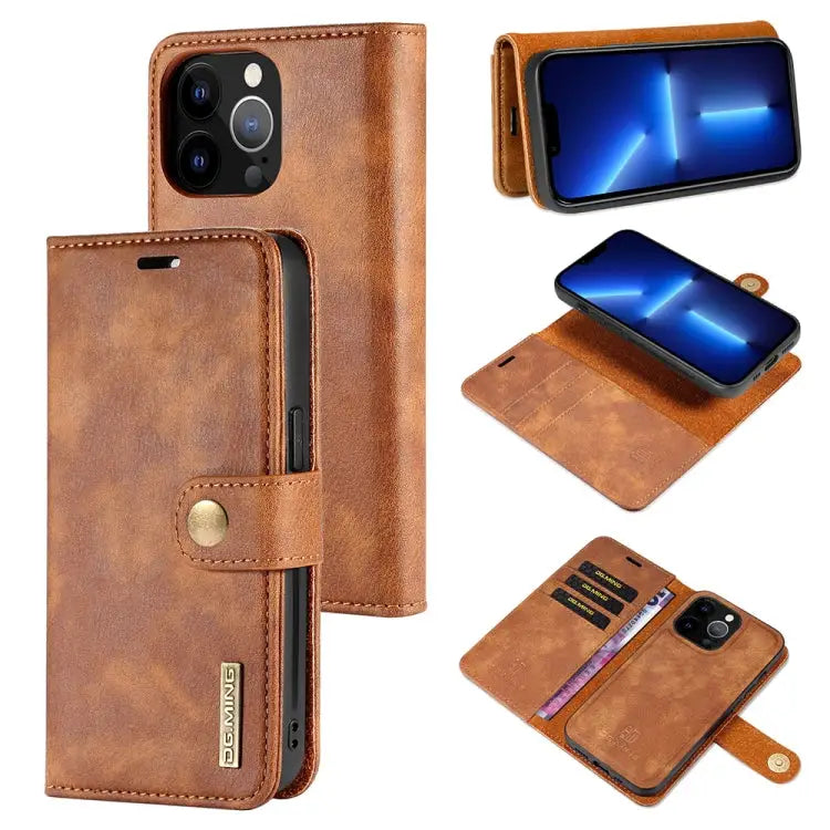 DG.MING Crazy Horse Texture Flip Detachable Magnetic Leather Case with Holder & Card Slots & Wallet For iPhone 13 mini