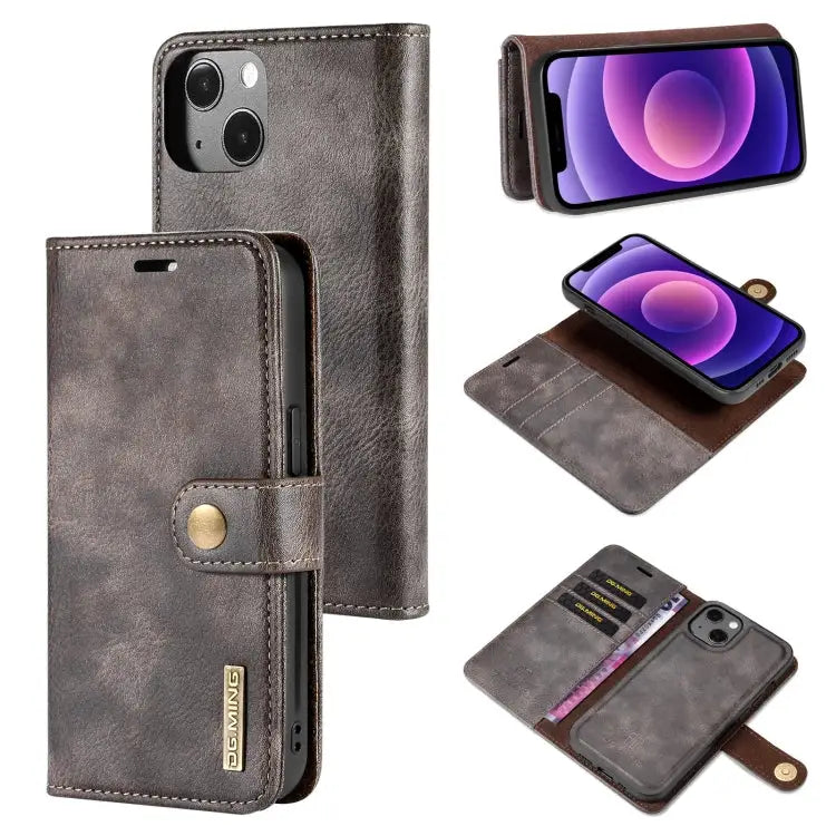 DG.MING Crazy Horse Texture Flip Detachable Magnetic Leather Case with Holder & Card Slots & Wallet For iPhone 13 mini