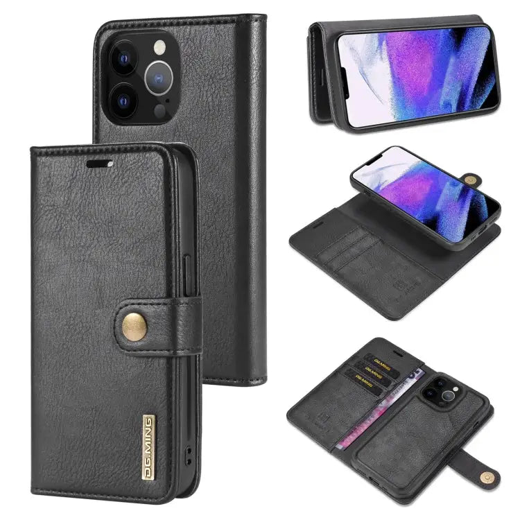 DG.MING Crazy Horse Texture Flip Detachable Magnetic Leather Case with Holder & Card Slots & Wallet For iPhone 13 mini
