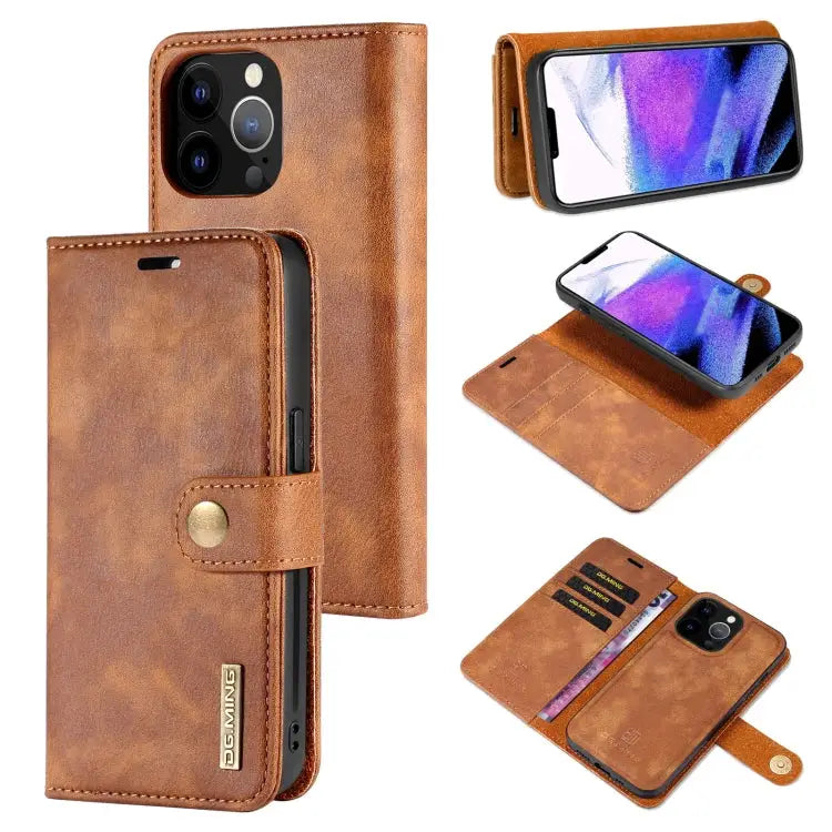 DG.MING Crazy Horse Texture Flip Detachable Magnetic Leather Case with Holder & Card Slots & Wallet For iPhone 13 mini
