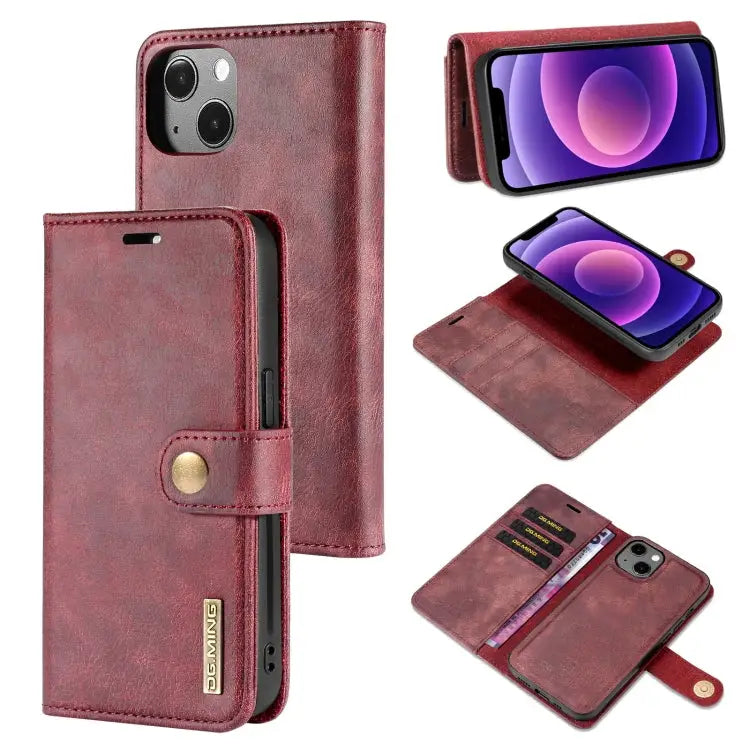 DG.MING Crazy Horse Texture Flip Detachable Magnetic Leather Case with Holder & Card Slots & Wallet For iPhone 13 mini