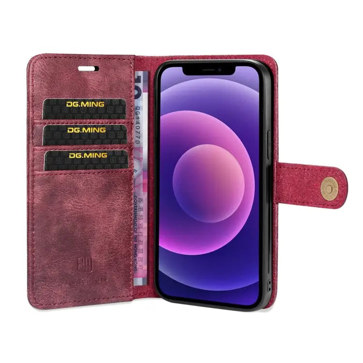 DG.MING Crazy Horse Texture Flip Detachable Magnetic Leather Case with Holder & Card Slots & Wallet For iPhone 13 mini
