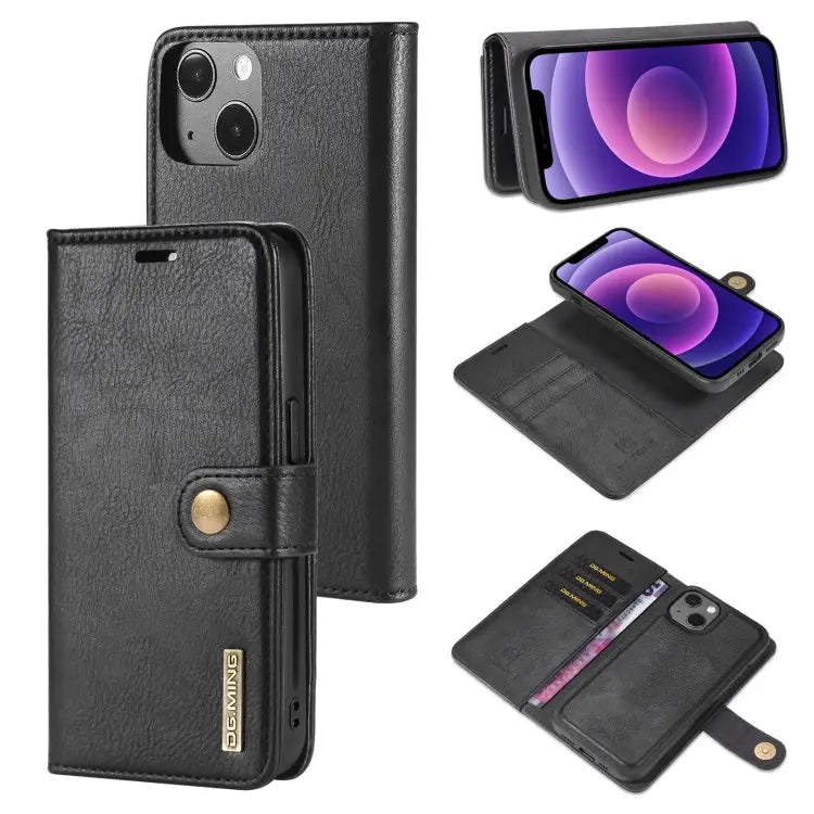 DG.MING Crazy Horse Texture Flip Detachable Magnetic Leather Case with Holder & Card Slots & Wallet For iPhone 13 mini