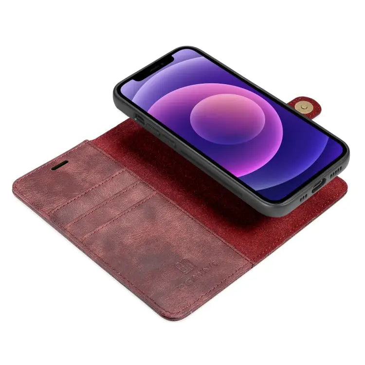 DG.MING Crazy Horse Texture Flip Detachable Magnetic Leather Case with Holder & Card Slots & Wallet For iPhone 13 mini