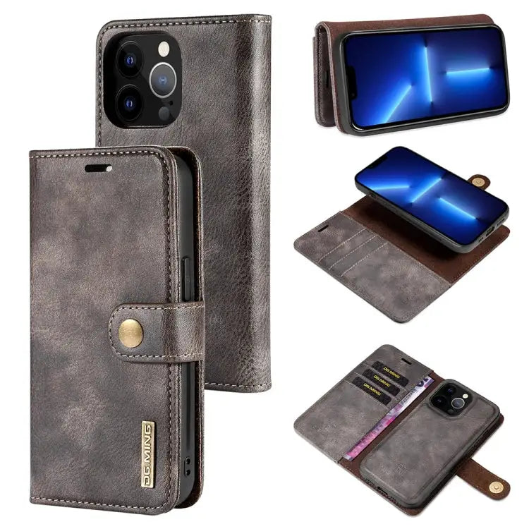 DG.MING Crazy Horse Texture Flip Detachable Magnetic Leather Case with Holder & Card Slots & Wallet For iPhone 13 mini