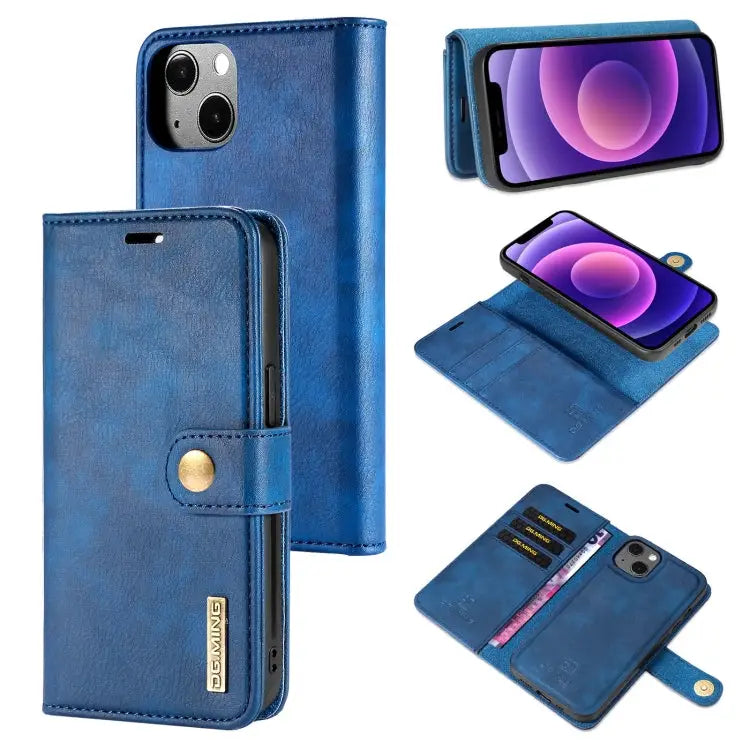 DG.MING Crazy Horse Texture Flip Detachable Magnetic Leather Case with Holder & Card Slots & Wallet For iPhone 13 mini