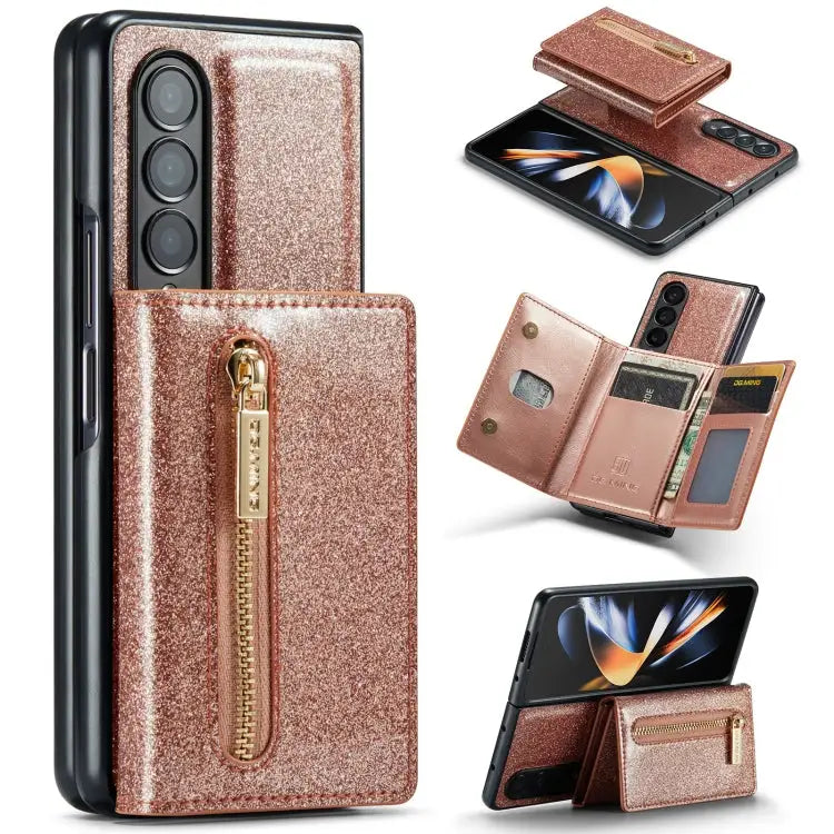 DG.MING M3 Series Glitter Powder Card Bag Leather Case For Samsung Galaxy Z Fold3 5G For Samsung Galaxy Z Fold4 5G