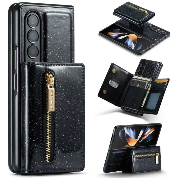 DG.MING M3 Series Glitter Powder Card Bag Leather Case For Samsung Galaxy Z Fold3 5G For Samsung Galaxy Z Fold4 5G