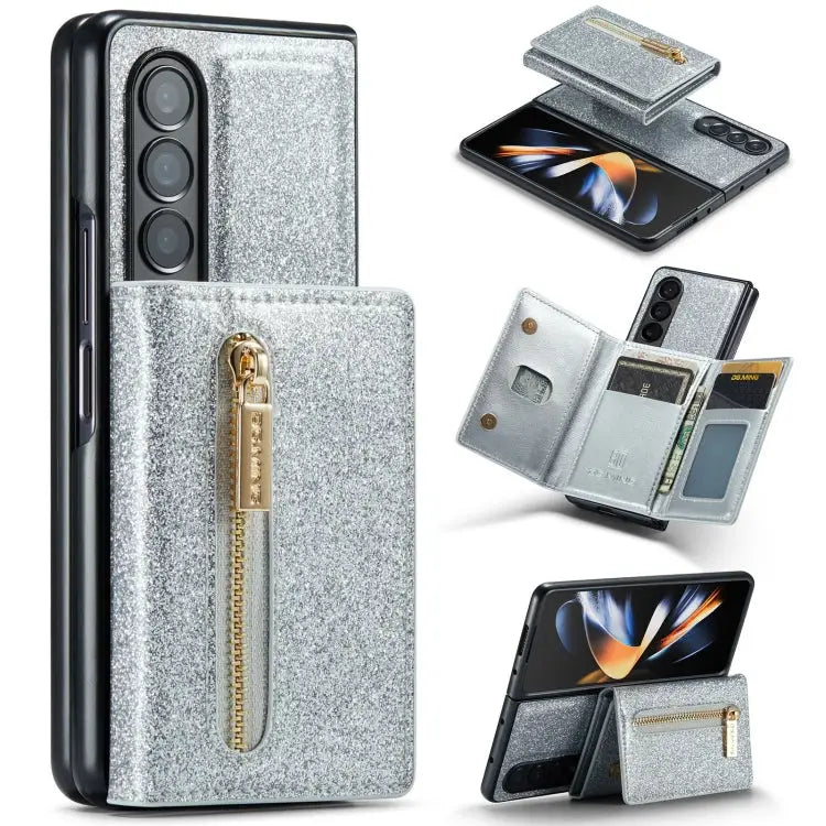 DG.MING M3 Series Glitter Powder Card Bag Leather Case For Samsung Galaxy Z Fold3 5G For Samsung Galaxy Z Fold4 5G
