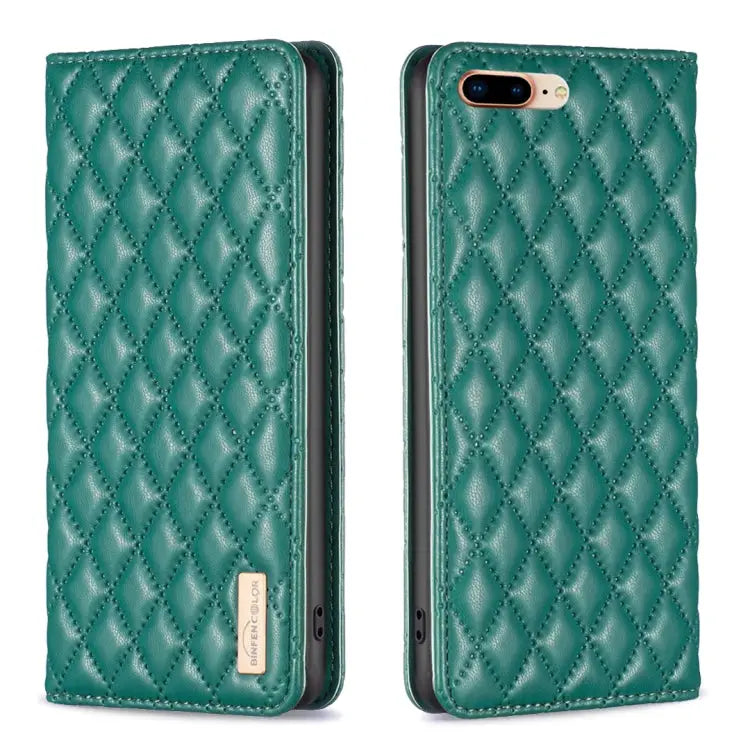 Diamond Lattice Magnetic Leather Flip Phone Case For iPhone 8 Plus / 7 Plus - For iPhone 8 Plus / 7 Plus / Green