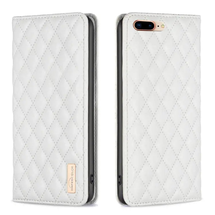Diamond Lattice Magnetic Leather Flip Phone Case For iPhone 8 Plus / 7 Plus - For iPhone 8 Plus / 7 Plus / White
