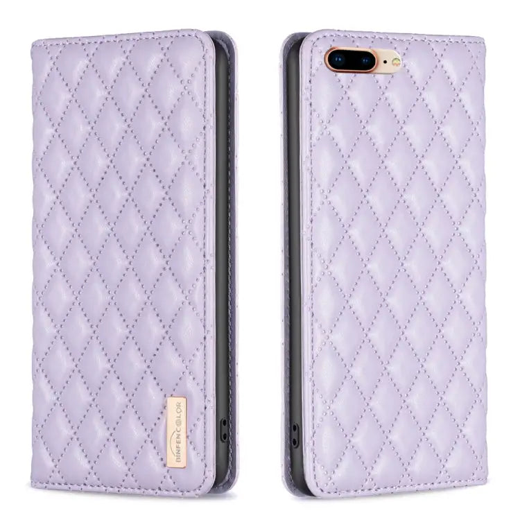 Diamond Lattice Magnetic Leather Flip Phone Case For iPhone 8 Plus / 7 Plus - For iPhone 8 Plus / 7 Plus / Purple
