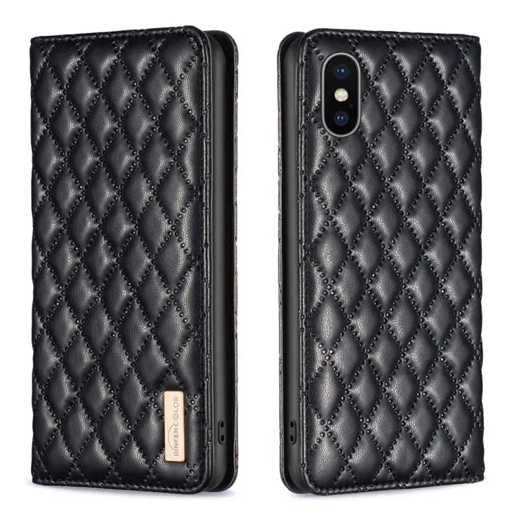 Diamond Lattice Magnetic Leather Flip Phone Case For iPhone SE 2022 / SE 2020 / 8 / 7 For iPhone XS Max For iPhone XS