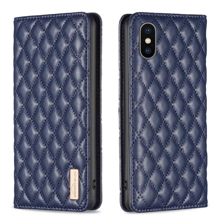 Diamond Lattice Magnetic Leather Flip Phone Case For iPhone SE 2022 / SE 2020 / 8 / 7 For iPhone XS Max For iPhone XS
