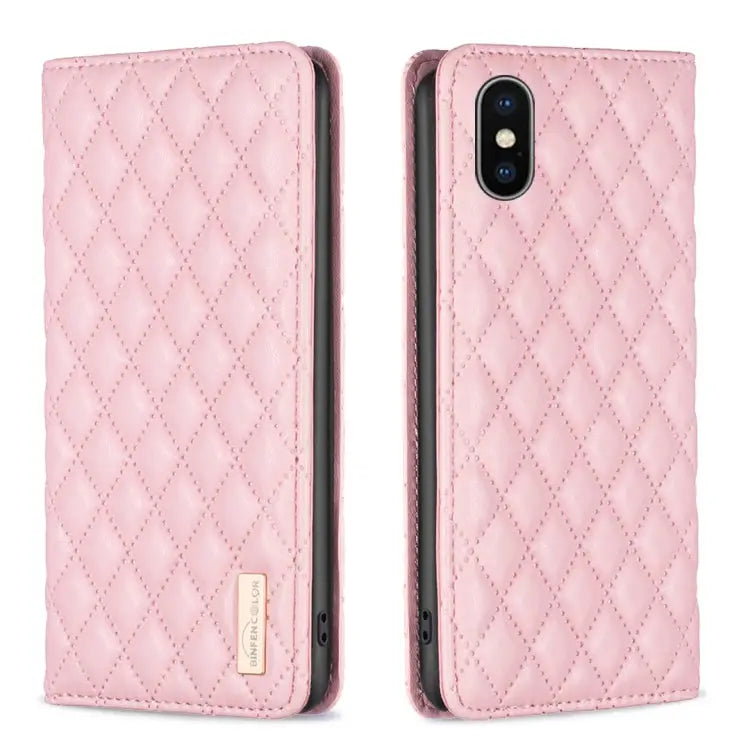 Diamond Lattice Magnetic Leather Flip Phone Case For iPhone SE 2022 / SE 2020 / 8 / 7 For iPhone XS Max For iPhone XS