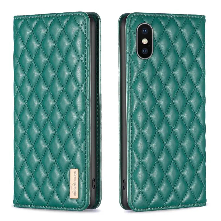 Diamond Lattice Magnetic Leather Flip Phone Case For iPhone SE 2022 / SE 2020 / 8 / 7 For iPhone XS Max For iPhone XS