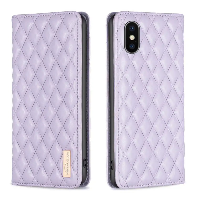 Diamond Lattice Magnetic Leather Flip Phone Case For iPhone SE 2022 / SE 2020 / 8 / 7 For iPhone XS Max For iPhone XS