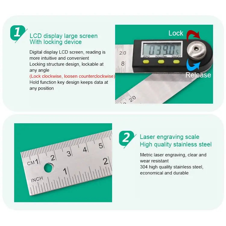 Digital Display Angle Finder Meter Protractor Goniometer Ruler Measure Range: 500mm 500mm Ruler - 500mm Ruler