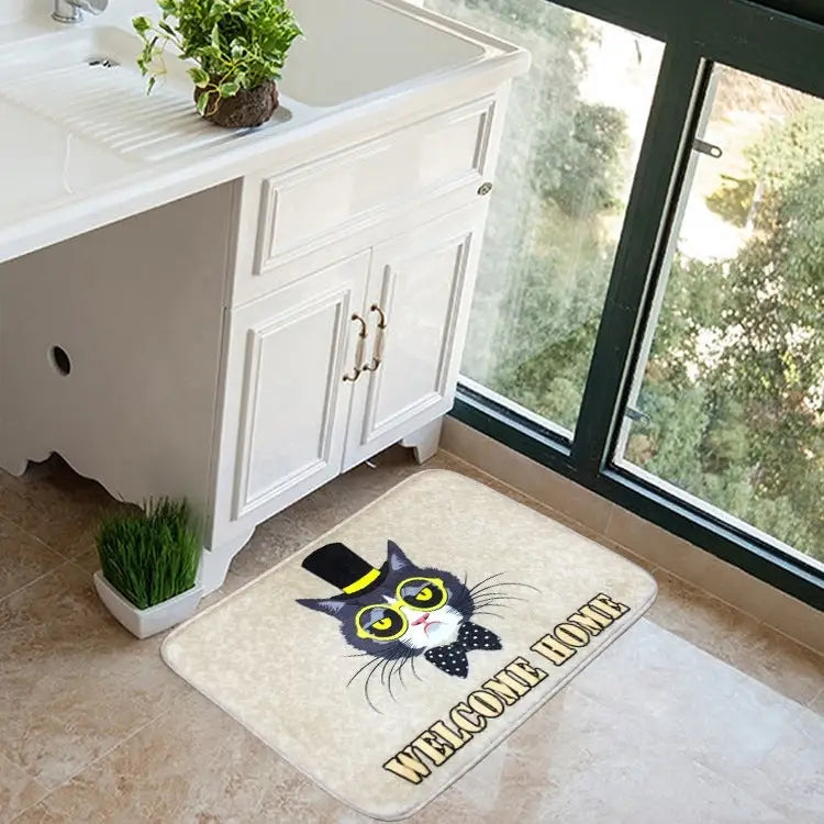 Door Mat Cat and Dog Pattern Flannel Rectangular Bathroom Carpet Living Room Bedroom Anti - skid Household Foot