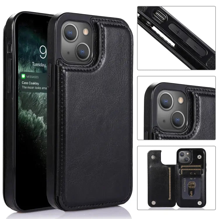 Double Buckle Phone Case For iPhone 14 Plus - For iPhone 14 Plus / Black - Apple Accessories