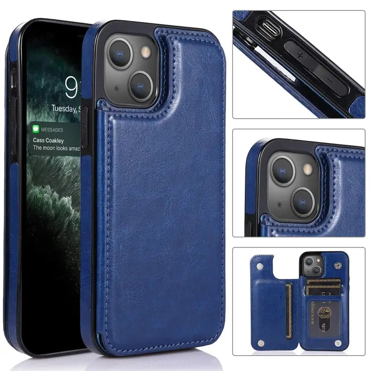 Double Buckle Phone Case For iPhone 14 Plus - For iPhone 14 Plus / Blue - Apple Accessories