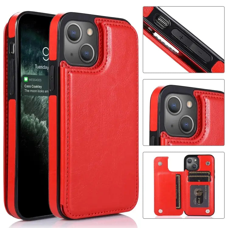 Double Buckle Phone Case For iPhone 14 Plus - For iPhone 14 Plus / Red - Apple Accessories