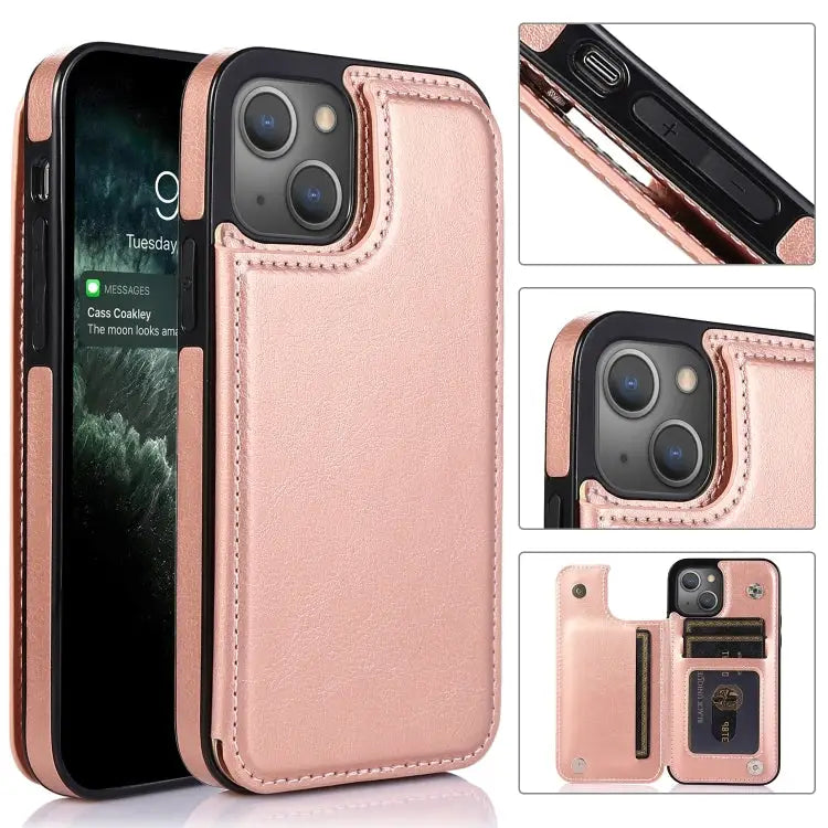 Double Buckle Phone Case For iPhone 14 Plus - For iPhone 14 Plus / Rose Gold - Apple Accessories