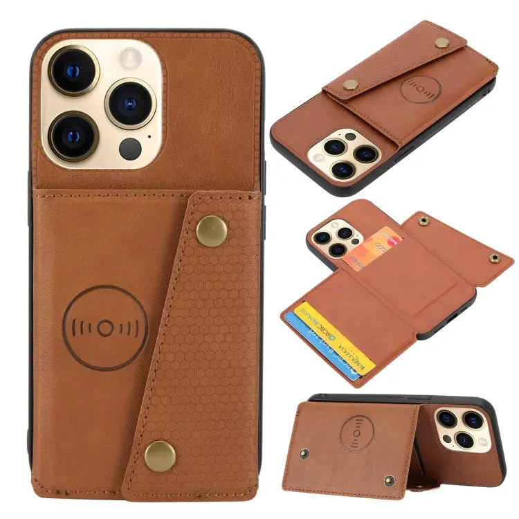 Double Buckle PU + TPU Shockproof Magnetic Protective Case with Card Slot & Holder For iPhone 13 mini For iPhone 13
