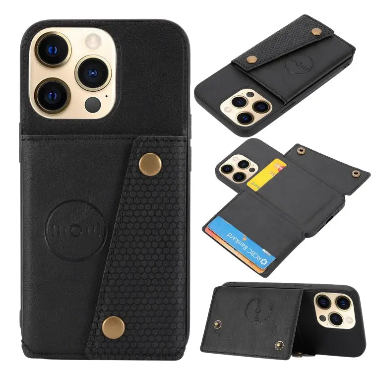 Double Buckle PU + TPU Shockproof Magnetic Protective Case with Card Slot & Holder For iPhone 13 mini For iPhone 13