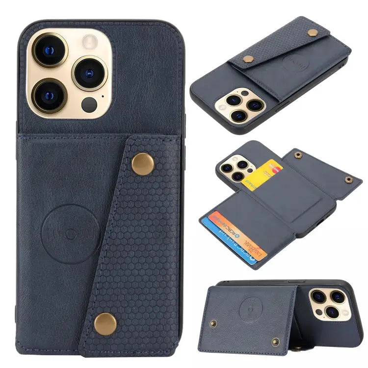 Double Buckle PU + TPU Shockproof Magnetic Protective Case with Card Slot & Holder For iPhone 13 mini For iPhone 13