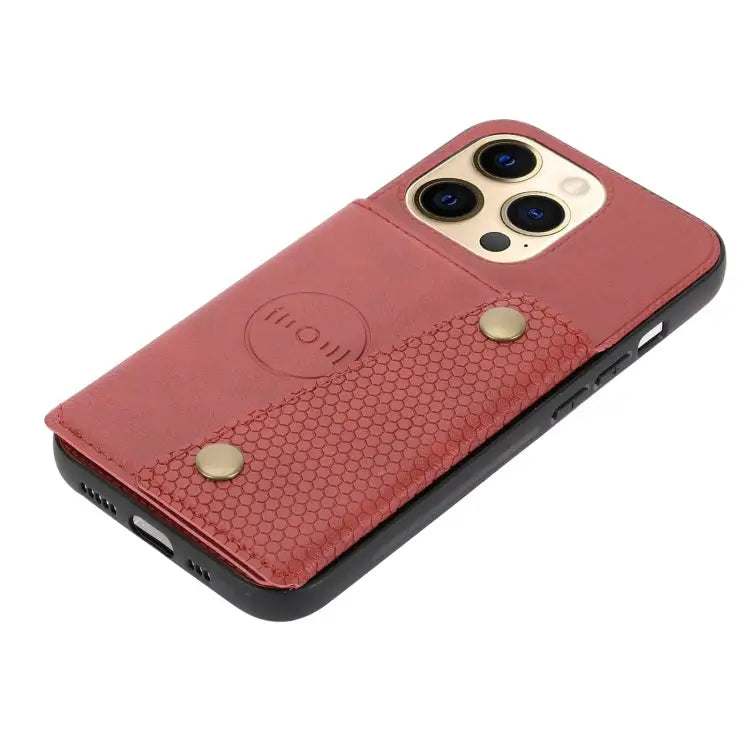 Double Buckle PU + TPU Shockproof Magnetic Protective Case with Card Slot & Holder For iPhone 13 mini For iPhone 13