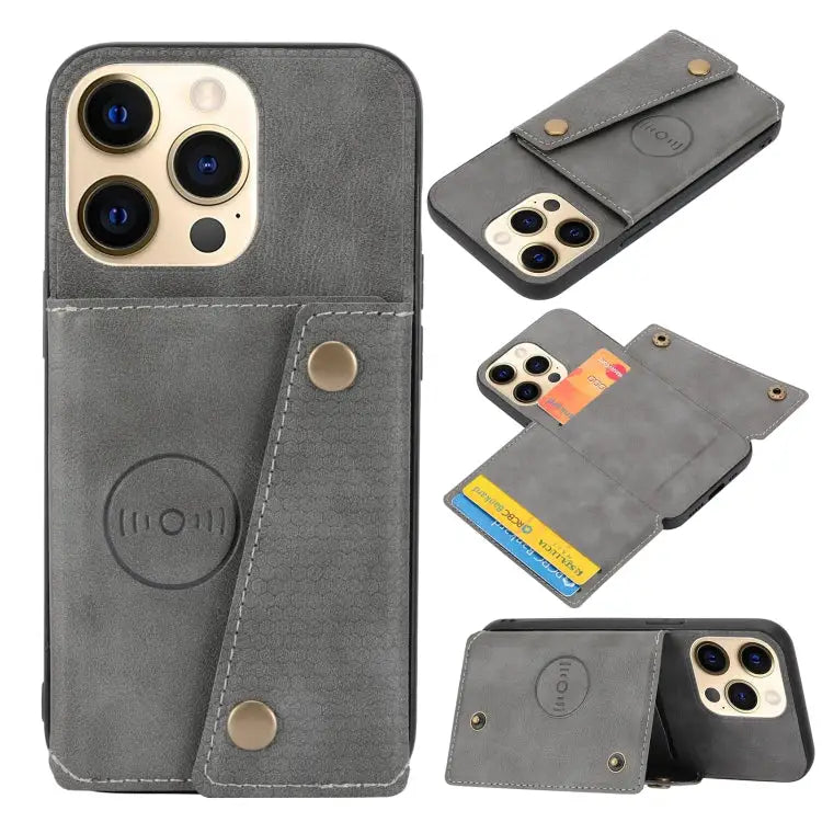 Double Buckle PU + TPU Shockproof Magnetic Protective Case with Card Slot & Holder For iPhone 13 mini For iPhone 13