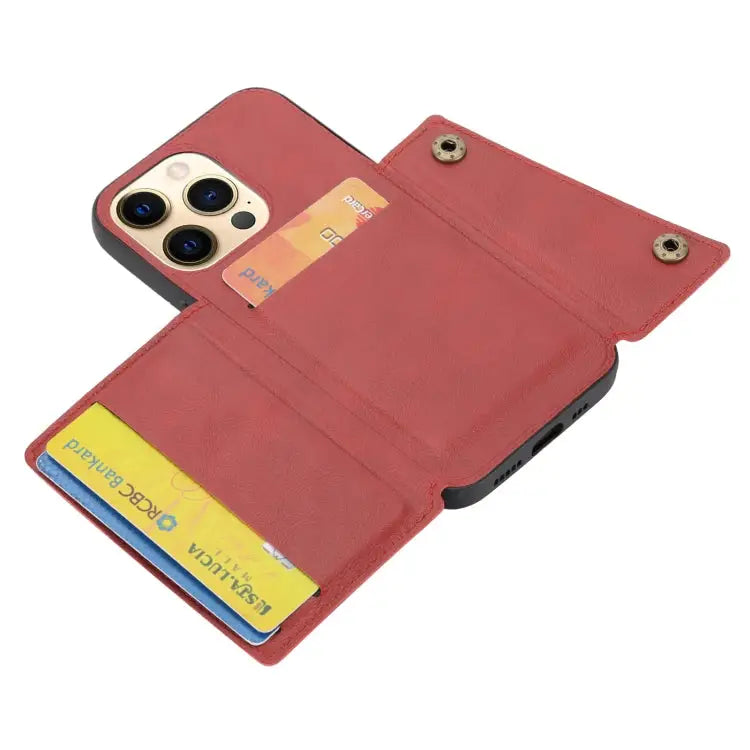Double Buckle PU + TPU Shockproof Magnetic Protective Case with Card Slot & Holder For iPhone 13 mini For iPhone 13