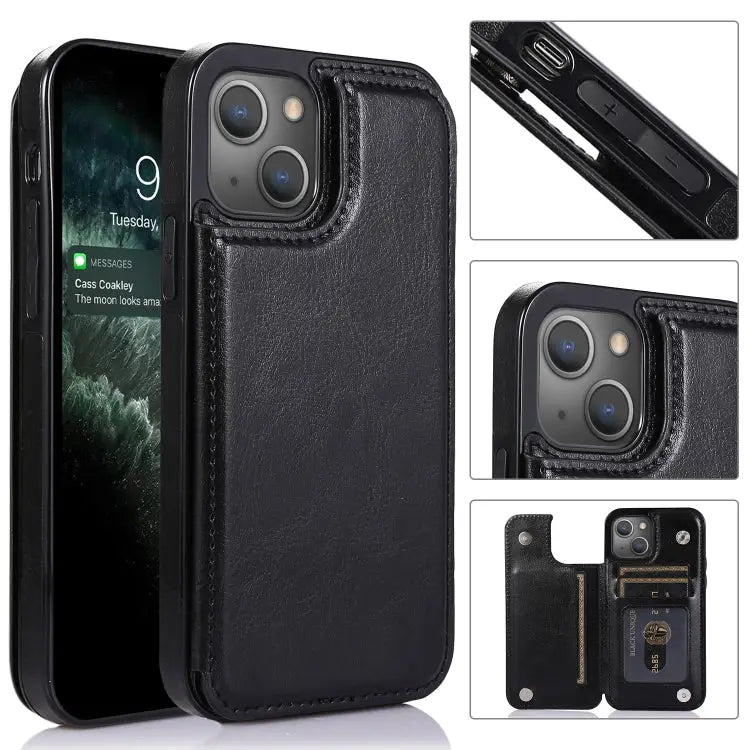 Double Buckle Shockproof PU Protective Case with Card Slots & Holder For iPhone 13 For iPhone 13 Mini For iPhone 13 Pro