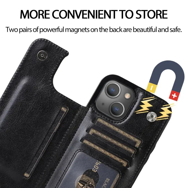 Double Buckle Shockproof PU Protective Case with Card Slots & Holder For iPhone 13 For iPhone 13 Mini For iPhone 13 Pro