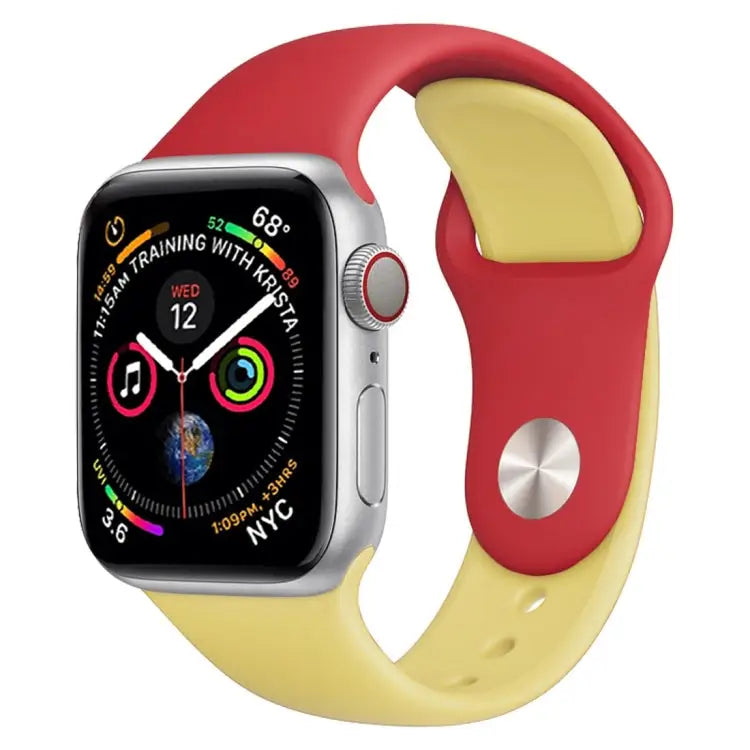 Double Colors Silicone Watch Band for Apple Watch Series 3 & 2 & 1 38mm (White + Red) - Red + Yellow
