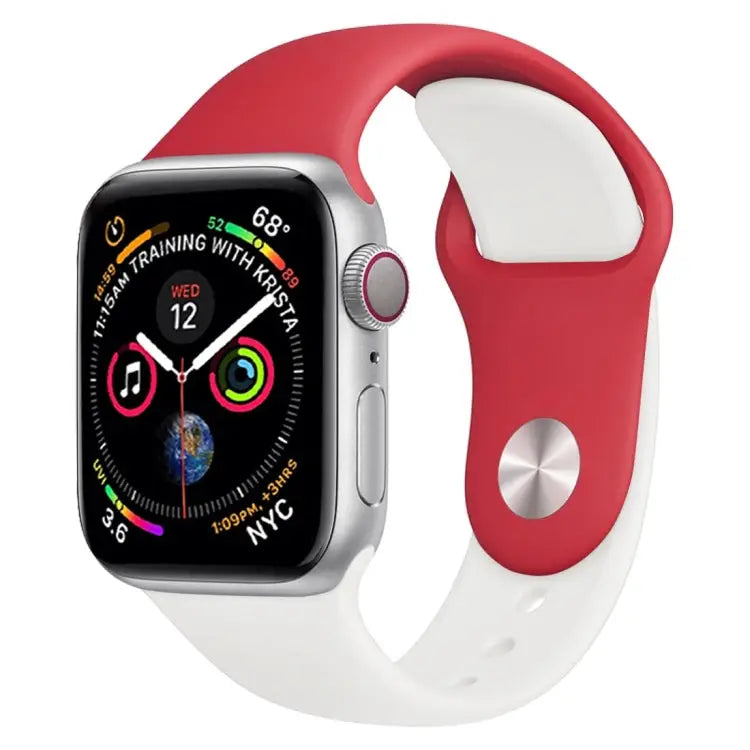 Double Colors Silicone Watch Band for Apple Watch Series 3 & 2 & 1 38mm (White + Red) - White + Red