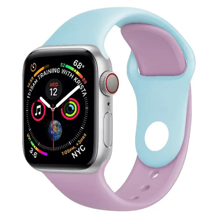 Double Colors Silicone Watch Band for Apple Watch Series 3 & 2 & 1 38mm (White + Red) - Purple + Turquoise