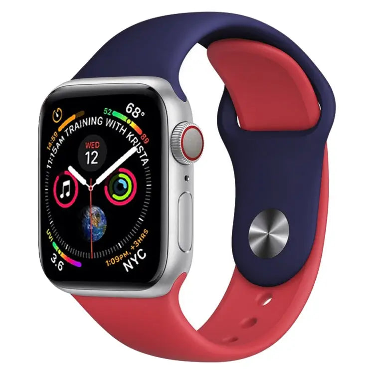 Double Colors Silicone Watch Band for Apple Watch Series 3 & 2 & 1 38mm (White + Red) - Dark Blue + Red