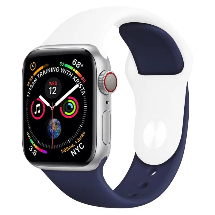 Double Colors Silicone Watch Band for Apple Watch Series 3 & 2 & 1 38mm (White + Red) - White + Dark Blue