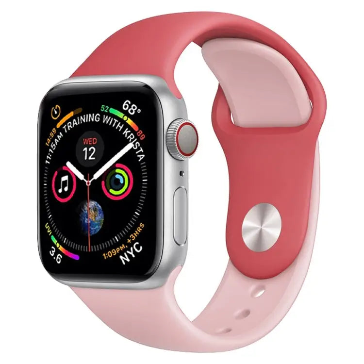 Double Colors Silicone Watch Band for Apple Watch Series 3 & 2 & 1 38mm (White + Red) - Rose Red + Light Pink
