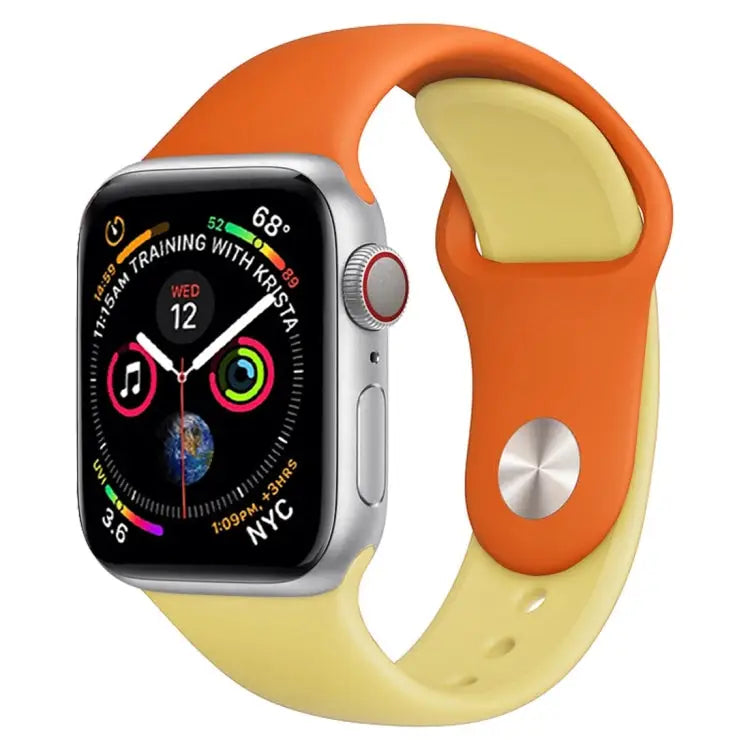Double Colors Silicone Watch Band for Apple Watch Series 3 & 2 & 1 38mm (White + Red) - Orange + Yellow