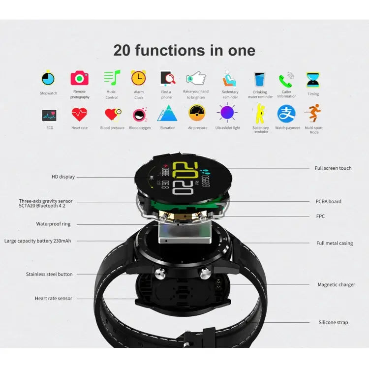 DT28 1.54inch IP68 Waterproof Silicone Strap Smartwatch Bluetooth 4.2 Support Incoming Call Reminder / Blood Pressure