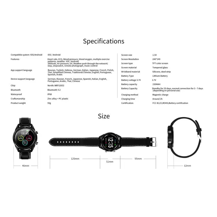 DT28 1.54inch IP68 Waterproof Silicone Strap Smartwatch Bluetooth 4.2 Support Incoming Call Reminder / Blood Pressure