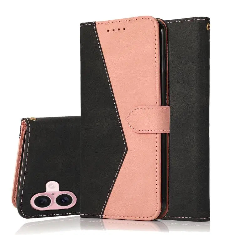 Dual-color Stitching Leather Phone Case - For iPhone 17 / Black Rose Gold