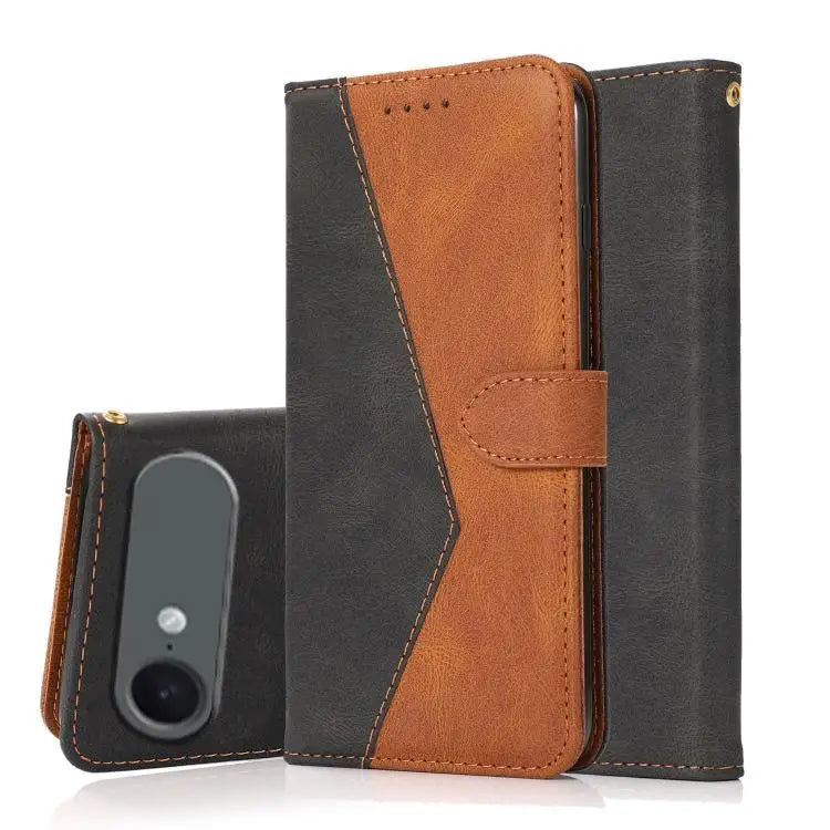 Dual-color Stitching Leather Phone Case - For iPhone Air / Black Brown