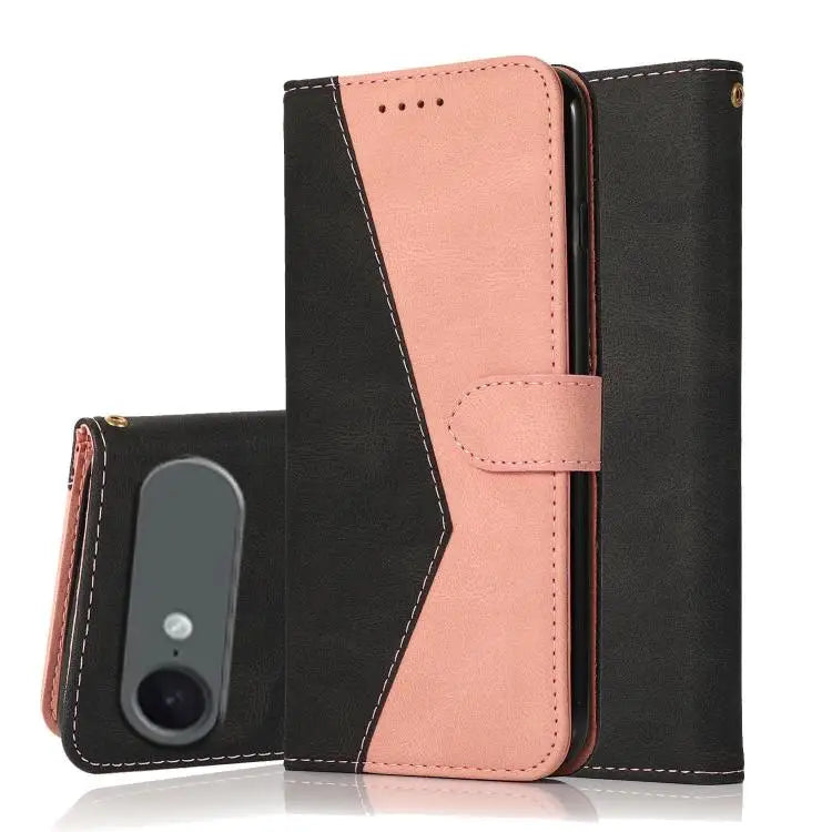 Dual-color Stitching Leather Phone Case - For iPhone Air / Black Rose Gold