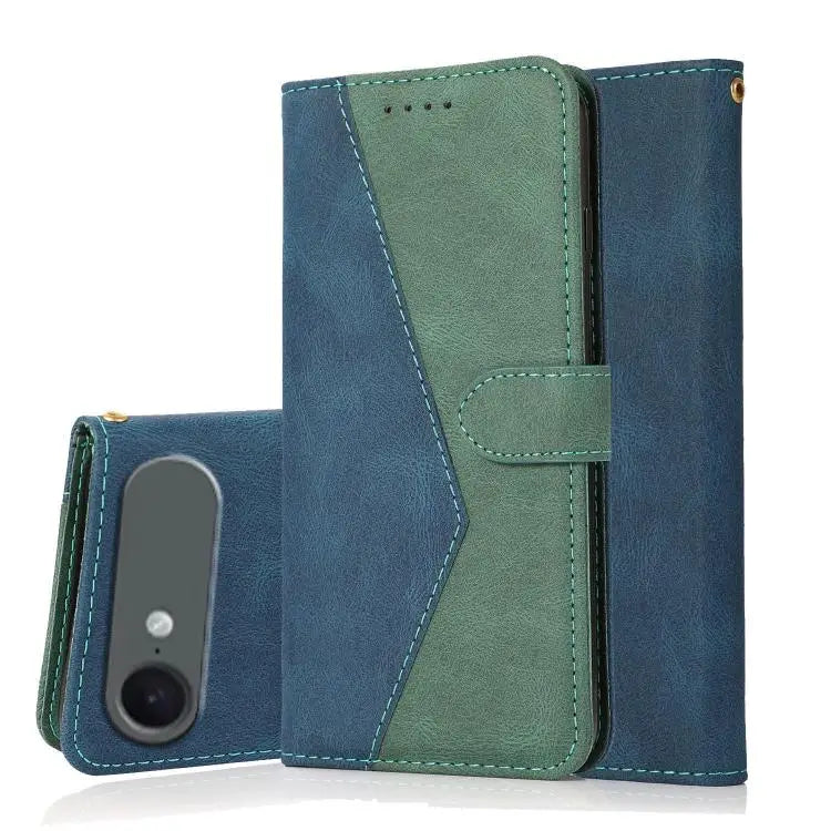 Dual-color Stitching Leather Phone Case - For iPhone Air / Blue Green
