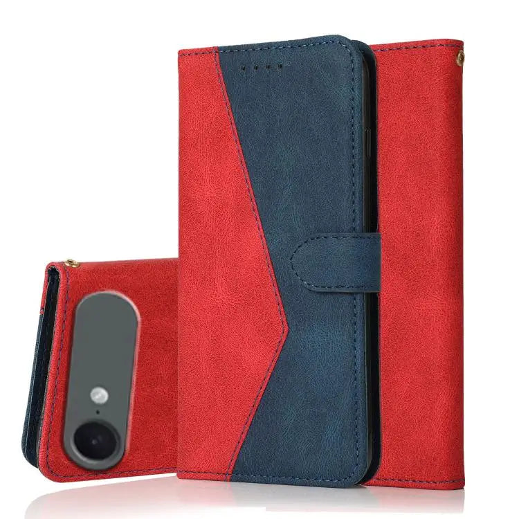 Dual-color Stitching Leather Phone Case - For iPhone Air / Red Blue