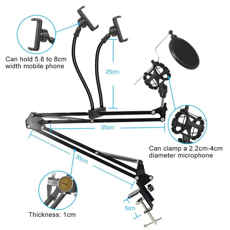 Dual Mobile Phone K Song Bracket 360 Degree Direction Cantilever Multifunctional Lazy Microphone Live Broadcast Bracket